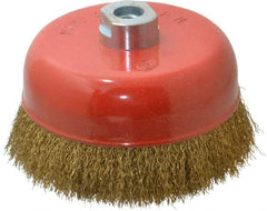 Value Collection - 6" Diam, M16x2.00 Threaded Arbor, Steel Fill Cup Brush - 0.012 Wire Diam, 4,500 Max RPM - Exact Industrial Supply