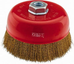 Value Collection - 6" Diam, M16x2.00 Threaded Arbor, Steel Fill Cup Brush - 0.008 Wire Diam, 4,500 Max RPM - Exact Industrial Supply