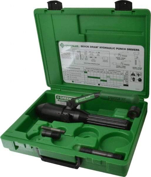 Greenlee - 5 Piece, 22.5" Punch Hole Diam, Hydraulic Punch Driver Kit - Round Punch, 10 Gage Mild Steel - Exact Industrial Supply