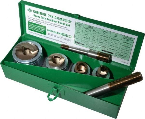 Greenlee - 7 Piece, 22.5 to 43.2mm Punch Hole Diam, Hydraulic Knockout Set - Round Punch, 10 Gage Mild Steel - Exact Industrial Supply