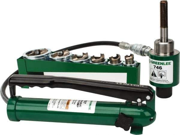 Greenlee - 21 Piece, 22.5 to 61.5" Punch Hole Diam, Hydraulic Knockout Set - Round Punch, 10 Gage Mild Steel - Exact Industrial Supply