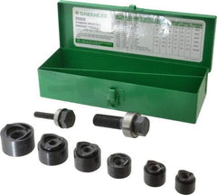 Greenlee - 15 Piece, 3/4 to 1-1/2" Punch Hole Diam, Manual Standard Punch Kit - Round Punch, 16 Gage Mild Steel - Exact Industrial Supply