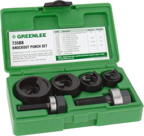 Greenlee - 11 Piece, 1/2 to 1-1/4" Punch Hole Diam, Manual Knockout Set - Round Punch, 10 Gage Mild Steel - Exact Industrial Supply