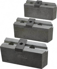 Abbott Workholding Products - 10" & Up Chuck Capacity, Tongue & Groove Attachment, Square Soft Lathe Chuck Jaw - 3 Jaws, Aluminum, 2-1/8" Btw Mount Hole Ctrs, 4-1/2" Long x 1-1/2" Wide x 2" High, 1/2" Groove, 1/2" Fastener - Exact Industrial Supply