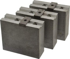 Abbott Workholding Products - 10" & Up Chuck Capacity, Tongue & Groove Attachment, Square Soft Lathe Chuck Jaw - 3 Jaws, Aluminum, 2-1/8" Btw Mount Hole Ctrs, 4-1/2" Long x 1-1/2" Wide x 4" High, 1/2" Groove, 1/2" Fastener - Exact Industrial Supply