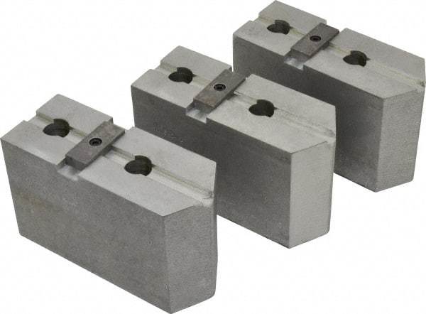 Abbott Workholding Products - 15 to 18" Chuck Capacity, Tongue & Groove Attachment, Square Soft Lathe Chuck Jaw - 3 Jaws, Aluminum, 3" Btw Mount Hole Ctrs, 6-1/2" Long x 2-1/2" Wide x 4" High, 1/2" Groove, 3/4" Fastener - Exact Industrial Supply