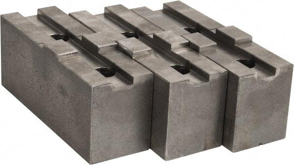 Abbott Workholding Products - 10" & Up Chuck Capacity, Tongue & Groove Attachment, Square Soft Lathe Chuck Jaw - 3 Jaws, Steel, 2-1/8" Btw Mount Hole Ctrs, 4-1/2" Long x 1-1/2" Wide x 2" High, 1/2" Groove, 1/2" Fastener - Exact Industrial Supply