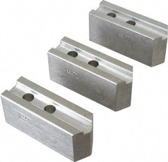 Abbott Workholding Products - 10" & Up Chuck Capacity, 1.5mm x 60° Serrated Attachment, Square Soft Lathe Chuck Jaw - 3 Jaws, Aluminum, 1.2598" Btw Mount Hole Ctrs, 4-1/2" Long x 1-1/2" Wide x 2" High, 0.6299" Groove, 0.4724" & 12mm Fastener - Exact Industrial Supply