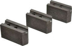 Abbott Workholding Products - 5" & Up Chuck Capacity, 1.5mm x 60° Serrated Attachment, Square Soft Lathe Chuck Jaw - 3 Jaws, Steel, 3/4" Btw Mount Hole Ctrs, 2-1/2" Long x 1" Wide x 1-1/2" High, 0.3937" Groove, 0.315" & 8mm Fastener - Exact Industrial Supply