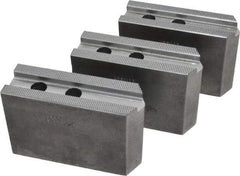 Abbott Workholding Products - 10" & Up Chuck Capacity, 1.5mm x 60° Serrated Attachment, Square Soft Lathe Chuck Jaw - 3 Jaws, Steel, 1.1811" Btw Mount Hole Ctrs, 4-1/2" Long x 1-1/2" Wide x 3" High, 0.6299" Groove, 0.4724" & 12mm Fastener - Exact Industrial Supply
