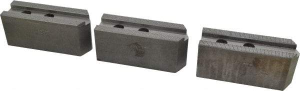 Abbott Workholding Products - 10" & Up Chuck Capacity, 1.5mm x 60° Serrated Attachment, Square Soft Lathe Chuck Jaw - 3 Jaws, Steel, 1.2598" Btw Mount Hole Ctrs, 4-1/2" Long x 1-1/2" Wide x 2" High, 0.6299" Groove, 0.4724" & 12mm Fastener - Exact Industrial Supply