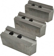 Abbott Workholding Products - 15 to 18" Chuck Capacity, 1.5mm x 60° Serrated Attachment, Square Soft Lathe Chuck Jaw - 3 Jaws, Steel, 1.6929" Btw Mount Hole Ctrs, 6-1/2" Long x 2-1/2" Wide x 3" High, 0.8661" Groove, 0.7874" & 20mm Fastener - Exact Industrial Supply