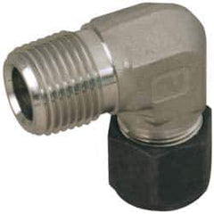 Parker - 3/8" OD, Stainless Steel Male Elbow - 1-1/16" Hex, Comp x MNPT Ends - Exact Industrial Supply