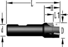 Cutting Tool Technologies - 1-1/4" Cut Diam, 0.38" Max Depth of Cut, 1" Shank Diam, 3.93" OAL, Indexable Square Shoulder End Mill - APKT 1003... Inserts, Weldon Shank, 90° Lead Angle, Through Coolant - Exact Industrial Supply