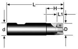 Cutting Tool Technologies - 1-1/2" Cut Diam, 0.38" Max Depth of Cut, 1" Shank Diam, 4" OAL, Indexable Square Shoulder End Mill - APKT 1003... Inserts, Weldon Shank, 90° Lead Angle - Exact Industrial Supply