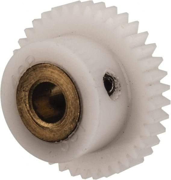 Made in USA - 48 Pitch, 0.792" Pitch Diam, 0.833" OD, 38 Tooth Spur Gear - 1/8" Face Width, 3/16" Bore Diam, 35/64" Hub Diam, 20° Pressure Angle, Acetal - Exact Industrial Supply