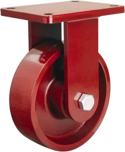 Hamilton - 8" Diam x 2-1/2" Wide x 10-1/2" OAH Top Plate Mount Rigid Caster - Cast Iron, 2,500 Lb Capacity, Straight Roller Bearing, 5-1/2 x 7-1/2" Plate - Exact Industrial Supply