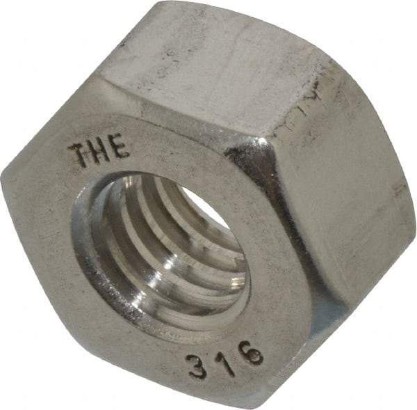 Value Collection - 3/8-16 UNC Stainless Steel Right Hand Heavy Hex Nut - 11/16" Across Flats, 23/64" High, Uncoated - Exact Industrial Supply