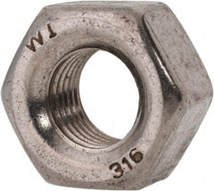 Value Collection - 7/16-20 UNF Stainless Steel Right Hand Heavy Hex Nut - 3/4" Across Flats, 27/64" High, Uncoated - Exact Industrial Supply