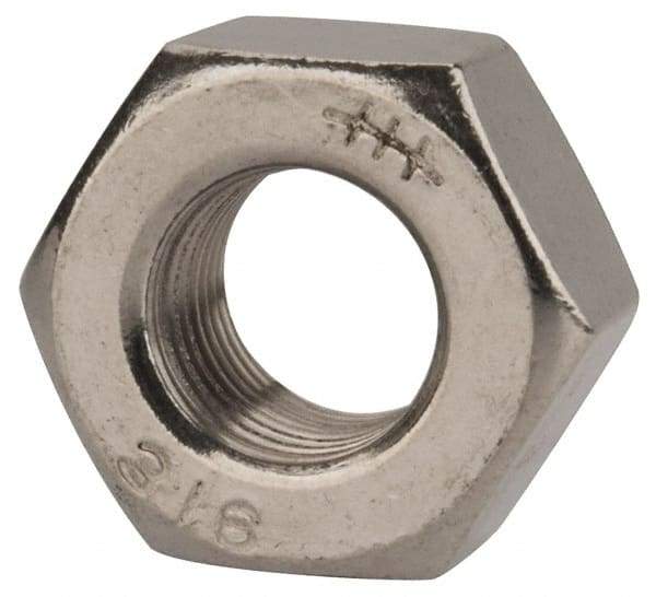 Value Collection - 1/2-20 UNF Stainless Steel Right Hand Heavy Hex Nut - 7/8" Across Flats, 31/64" High, Uncoated - Exact Industrial Supply