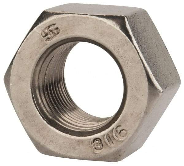 Value Collection - 3/4-16 UNF Stainless Steel Right Hand Heavy Hex Nut - 1-1/4" Across Flats, 47/64" High, Uncoated - Exact Industrial Supply