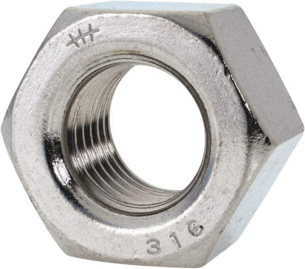 Value Collection - 7/8-9 UNC Stainless Steel Right Hand Heavy Hex Nut - 1-7/16" Across Flats, 55/64" High, Uncoated - Exact Industrial Supply