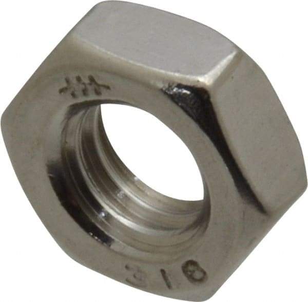 Value Collection - 5/16-18 UNC Stainless Steel Right Hand Hex Jam Nut - 1/2" Across Flats, 3/16" High, Uncoated - Exact Industrial Supply