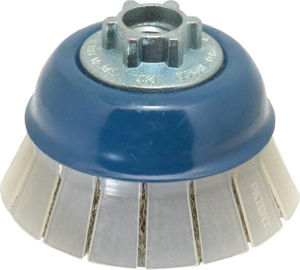 JAZ USA - 3" Diam, 5/8-11 & M14x2.00 Threaded Arbor, Stainless Steel Fill Cup Brush - 0.012 Wire Diam, 7/8" Trim Length, 13,000 Max RPM - Exact Industrial Supply