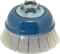 JAZ USA - 3" Diam, 5/8-11 & M14x2.00 Threaded Arbor, Stainless Steel Fill Cup Brush - 0.012 Wire Diam, 7/8" Trim Length, 13,000 Max RPM - Exact Industrial Supply