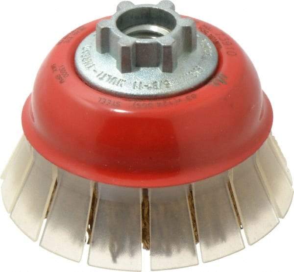 JAZ USA - 3" Diam, 5/8-11 & M14x2.00 Threaded Arbor, Steel Fill Cup Brush - 0.009 Wire Diam, 7/8" Trim Length, 13,000 Max RPM - Exact Industrial Supply