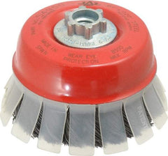 JAZ USA - 4" Diam, 5/8-11 & M14x2.00 Threaded Arbor, Steel Fill Cup Brush - 0.02 Wire Diam, 1-1/8" Trim Length, 8,500 Max RPM - Exact Industrial Supply