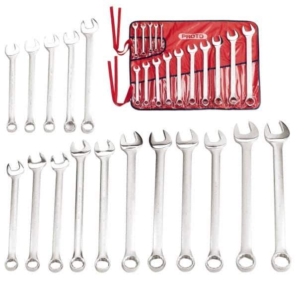 Proto - 31 Piece, 5/16" to 2-1/2", 12 Point Combination Wrench Set - Inch Measurement Standard, Satin Finish, Comes in Nylon Roll - Exact Industrial Supply