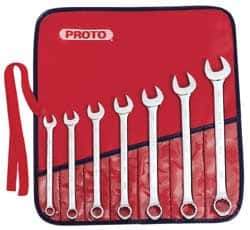 Proto - 7 Piece, 3/8" to 3/4", Combination Wrench Set - Inch Measurement Standard, Satin Finish, Comes in Nylon Roll - Exact Industrial Supply