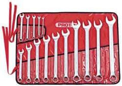 Proto - 15 Piece, 7mm to 32mm, Combination Wrench Set - Metric Measurement Standard, Satin Finish, Comes in Canvas Roll - Exact Industrial Supply