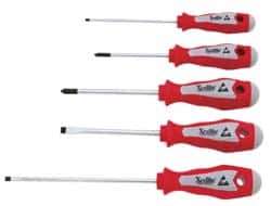 Xcelite - 5 Piece Phillips & Slotted Screwdriver Set - Blade Sizes: Width 3/16, 1/4 & 1/8, Bit Sizes: Philips #1 & #2 - Exact Industrial Supply