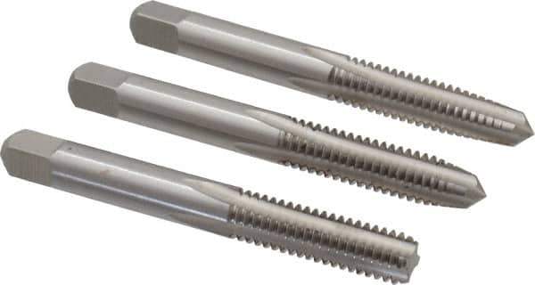 Interstate - 5/16-18 UNC, 4 Flute, Bottoming, Plug & Taper, Bright Finish, High Speed Steel Tap Set - Right Hand Cut, 2-23/32" OAL, 1" Thread Length - Exact Industrial Supply