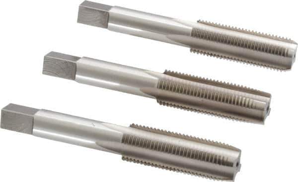 Interstate - 9/16-18 UNF, 4 Flute, Bottoming, Plug & Taper, Bright Finish, High Speed Steel Tap Set - Right Hand Cut, 3-19/32" OAL, 1-21/32" Thread Length - Exact Industrial Supply