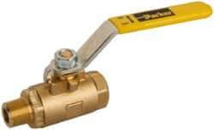 Parker - 3/8" Pipe, Brass Standard Ball Valve - 2 Piece, Inline - One Way Flow, MNPT x FNPT Ends, Lever Handle, 600 WOG, 150 WSP - Exact Industrial Supply