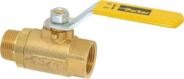 Parker - 3/4" Pipe, Brass Standard Ball Valve - 2 Piece, Inline - One Way Flow, MNPT x FNPT Ends, Lever Handle, 600 WOG, 150 WSP - Exact Industrial Supply