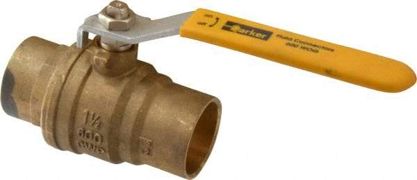 Parker - 1-1/2" Pipe, Brass Standard Ball Valve - 2 Piece, Inline - One Way Flow, Soldered x Soldered Ends, Lever Handle, 600 WOG, 150 WSP - Exact Industrial Supply