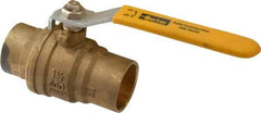 Parker - 1-1/2" Pipe, Brass Standard Ball Valve - 2 Piece, Inline - One Way Flow, Soldered x Soldered Ends, Lever Handle, 600 WOG, 150 WSP - Exact Industrial Supply