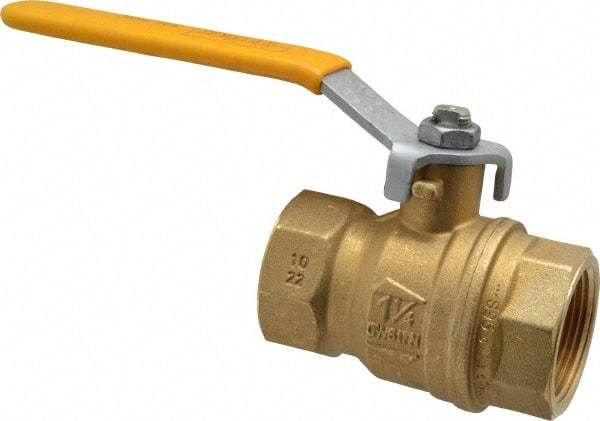 Parker - 1-1/4" Pipe, Brass Standard Ball Valve - 2 Piece, Inline - One Way Flow, FNPT x FNPT Ends, Lever Handle, 600 WOG, 150 WSP - Exact Industrial Supply