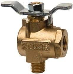 Parker - 1/4" Pipe, Brass Standard Ball Valve - 2 Piece, Right Angle, MNPT x FNPT Ends, Tee Handle, 250 WOG, 150 WSP - Exact Industrial Supply