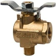 Parker - 1/4" Pipe, Brass Standard Ball Valve - 2 Piece, Right Angle, MNPT x FNPT Ends, Tee Handle, 250 WOG, 150 WSP - Exact Industrial Supply