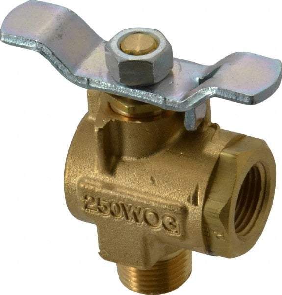 Parker - 3/8" Pipe, Brass Standard Ball Valve - 2 Piece, Right Angle, MNPT x FNPT Ends, Tee Handle, 250 WOG, 150 WSP - Exact Industrial Supply