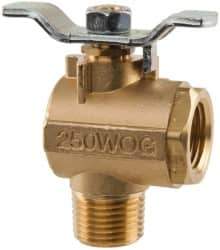 Parker - 1/2" Pipe, Brass Standard Ball Valve - 2 Piece, Right Angle, MNPT x FNPT Ends, Tee Handle, 250 WOG, 150 WSP - Exact Industrial Supply
