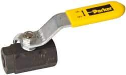 Parker - 1/4" Pipe, Carbon Steel Standard Ball Valve - 2 Piece, Inline - One Way Flow, FNPT x FNPT Ends, Lever Handle, 2,000 WOG, 150 WSP - Exact Industrial Supply