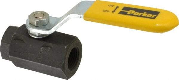 Parker - 3/8" Pipe, Carbon Steel Standard Ball Valve - 2 Piece, Inline - One Way Flow, FNPT x FNPT Ends, Lever Handle, 2,000 WOG, 150 WSP - Exact Industrial Supply