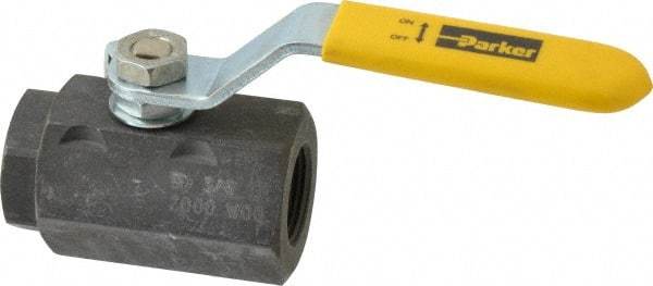Parker - 3/4" Pipe, Carbon Steel Standard Ball Valve - 2 Piece, Inline - One Way Flow, FNPT x FNPT Ends, Lever Handle, 2,000 WOG, 150 WSP - Exact Industrial Supply