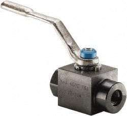Parker - 3/8" Pipe, Carbon Steel Standard Ball Valve - 2 Piece, Inline - One Way Flow, SAE x SAE Ends, Lever Handle, 6,000 WOG, 150 WSP - Exact Industrial Supply
